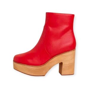 Charlotte Stone Paz Red Chunky Boots Vamp Leather Size 9